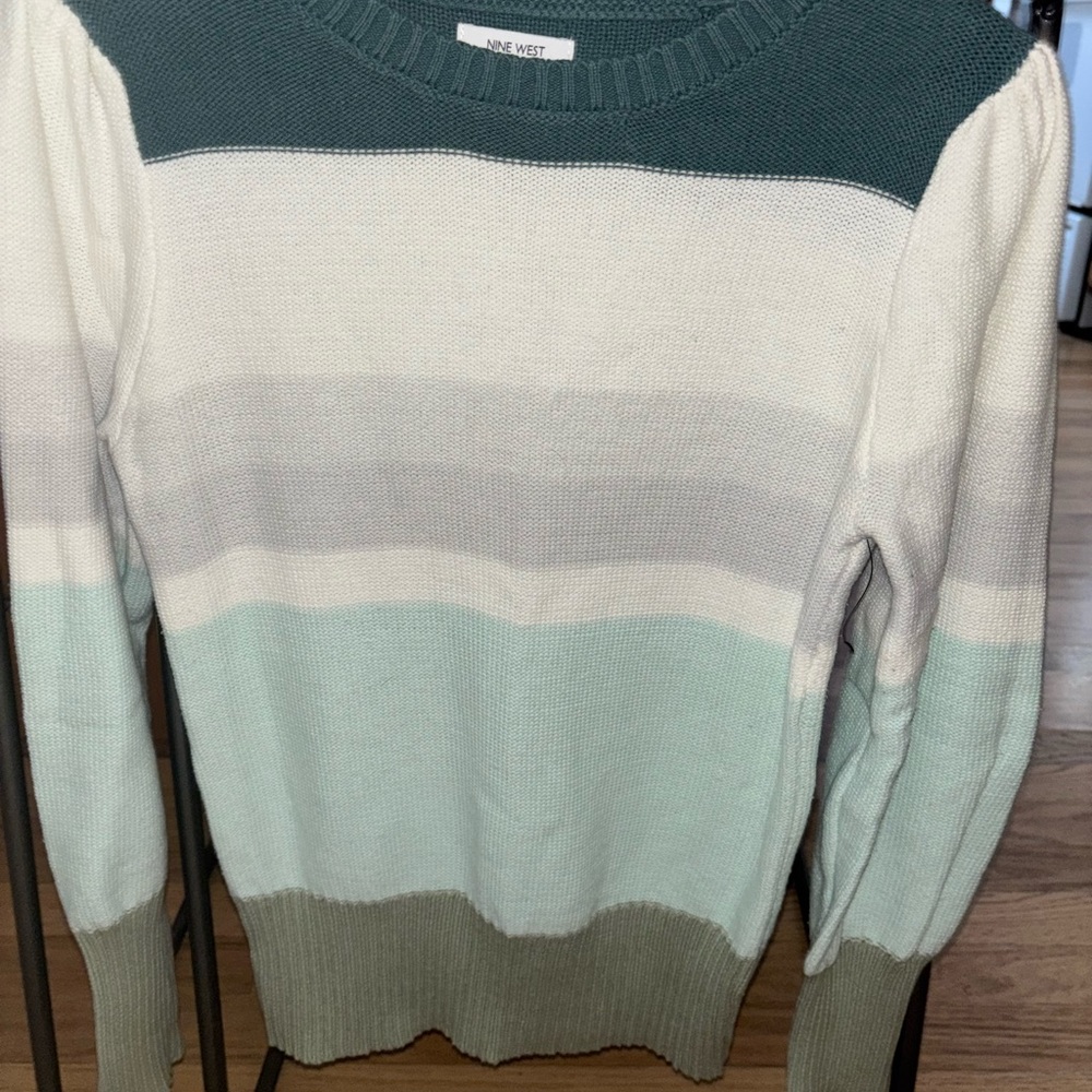 Nine West Green and Cream Sweater
